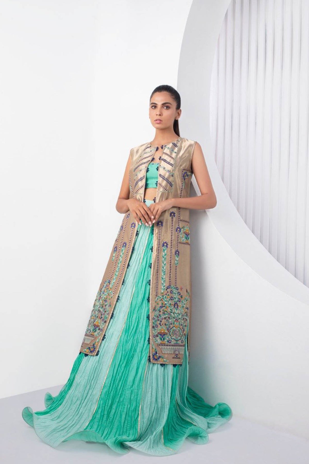 Tissue Jacket with Lehnga Choli - Full Set - Sania Maskatiya