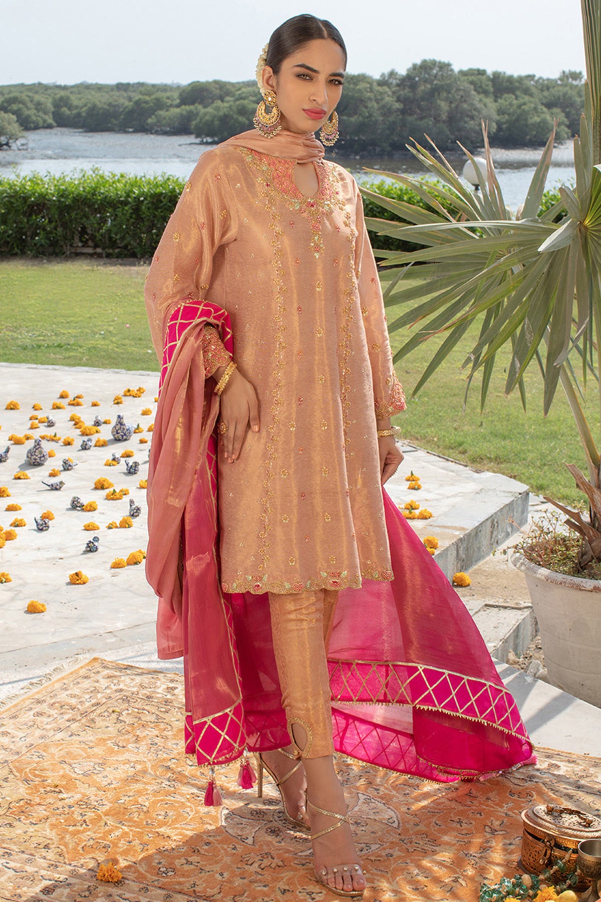 Naina gold zari with silk ombré dupatta - Farah Talib Aziz