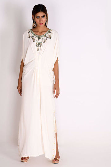 Ivory Georgette Kaftan - Signature Kaftans by Rozina Munib