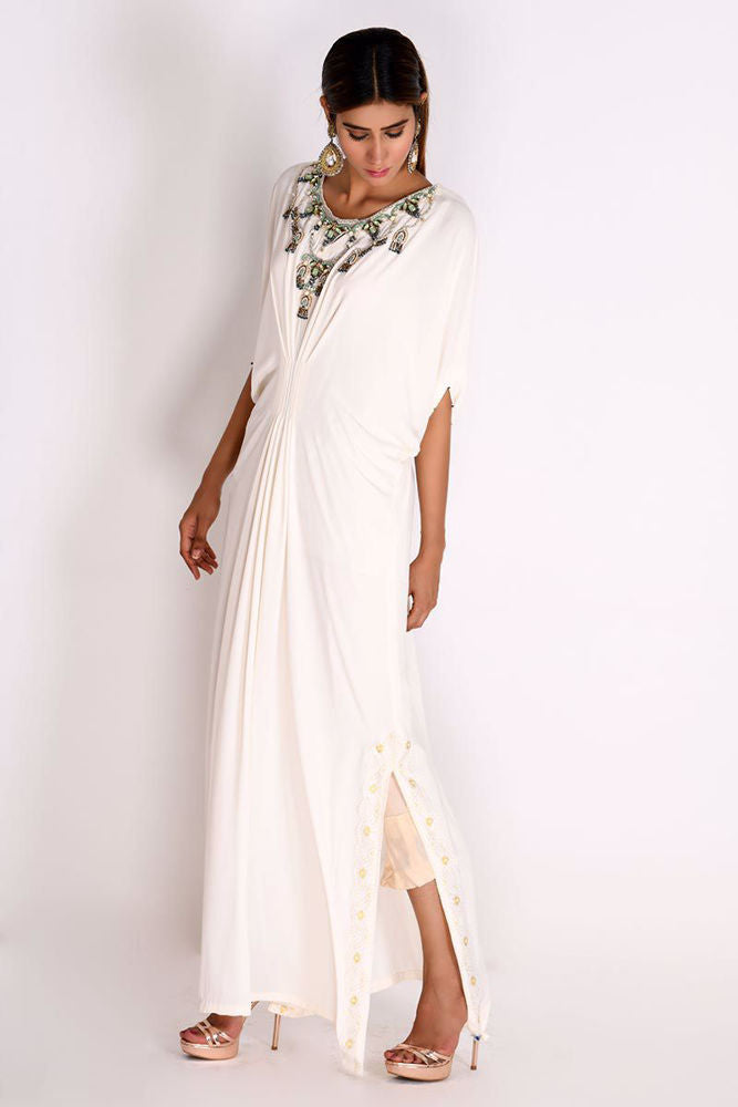 Ivory Georgette Kaftan - Signature Kaftans by Rozina Munib