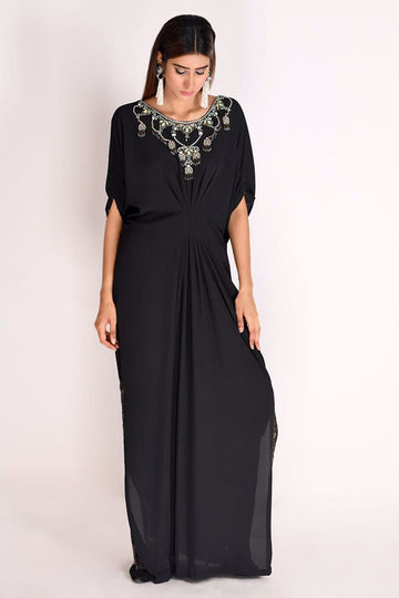 Black Georgette Kaftan - Signature Kaftans by Rozina Munib