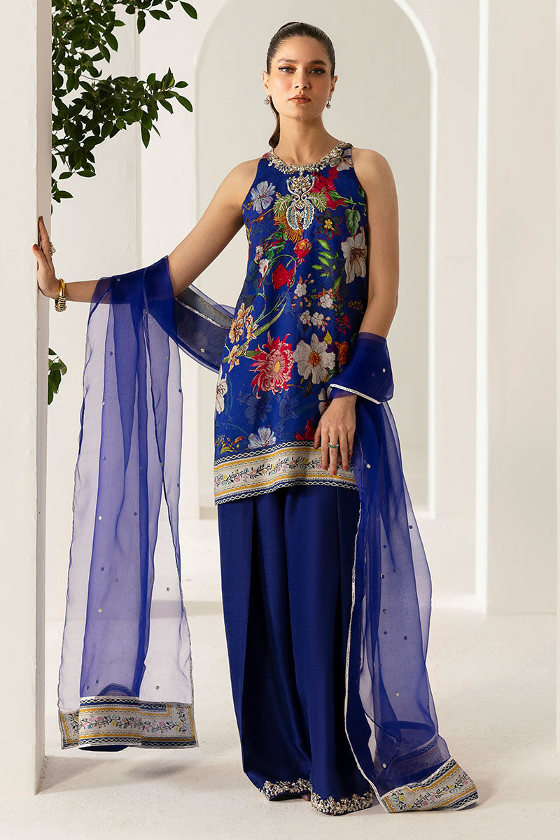 Sapphire Bloom - Lumiere Printed Silk by Rabia Zahur