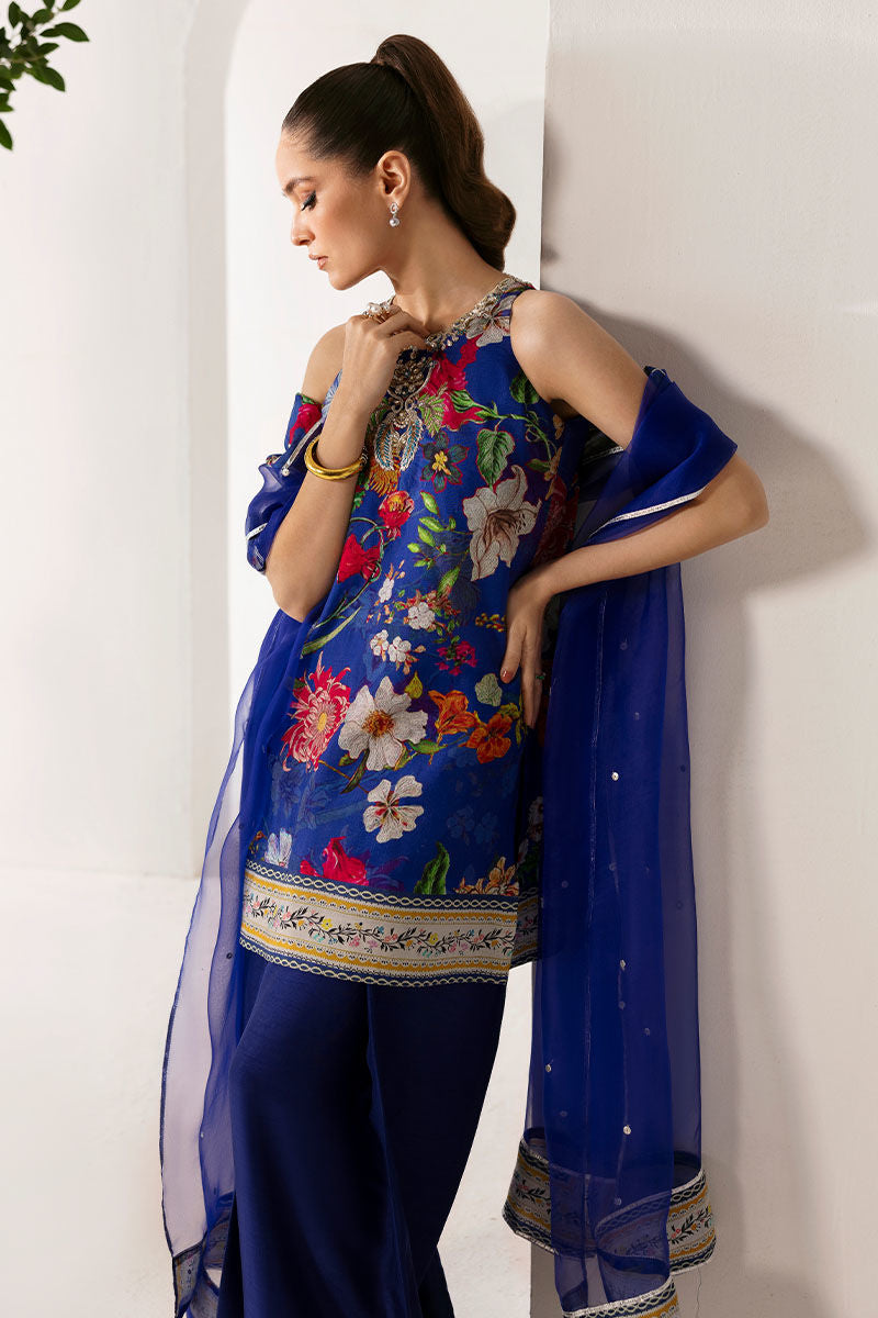 Sapphire Bloom - Lumiere Printed Silk by Rabia Zahur