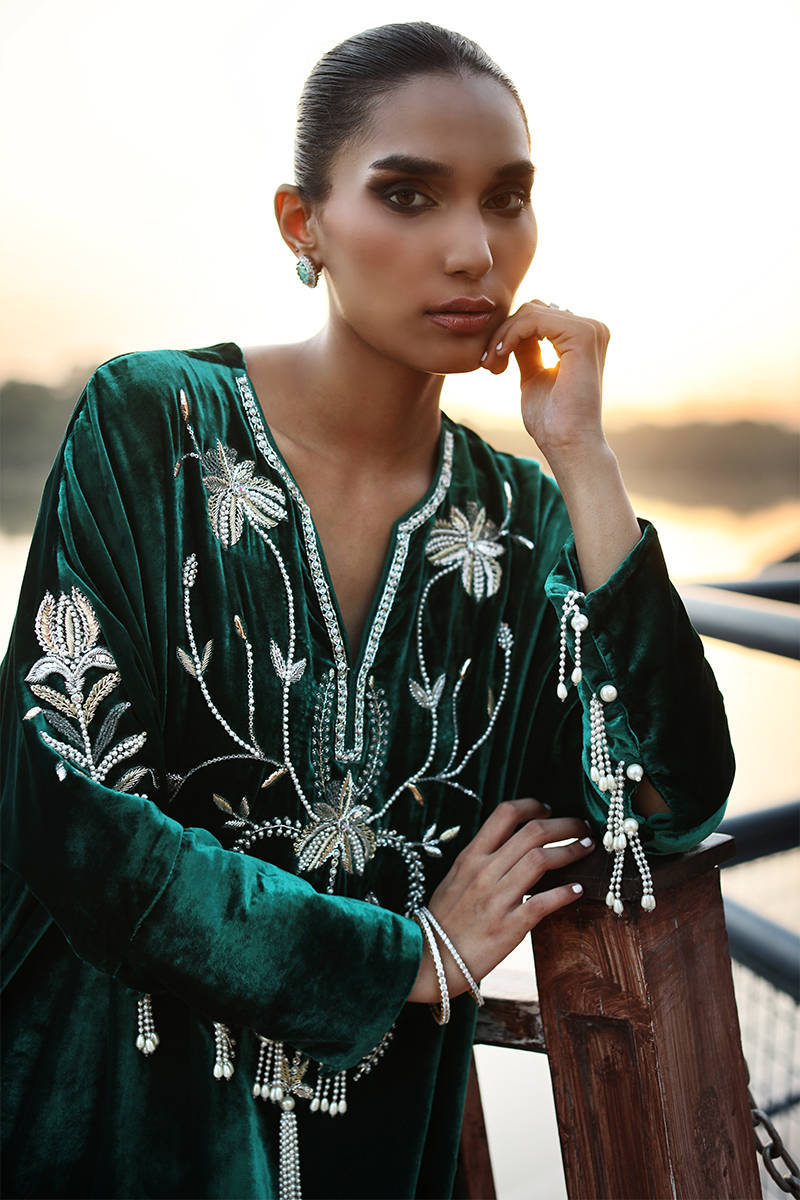 Deep Sea Kaftan -  Wedding Festive & Festive Velvets '25 by Farida Hasan
