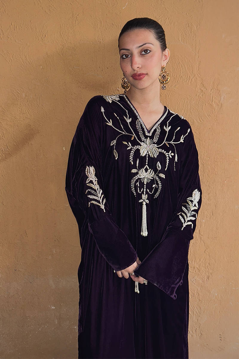 Deep Sea Kaftan (Purple) -  Wedding Festive & Festive Velvets '25 by Farida Hasan