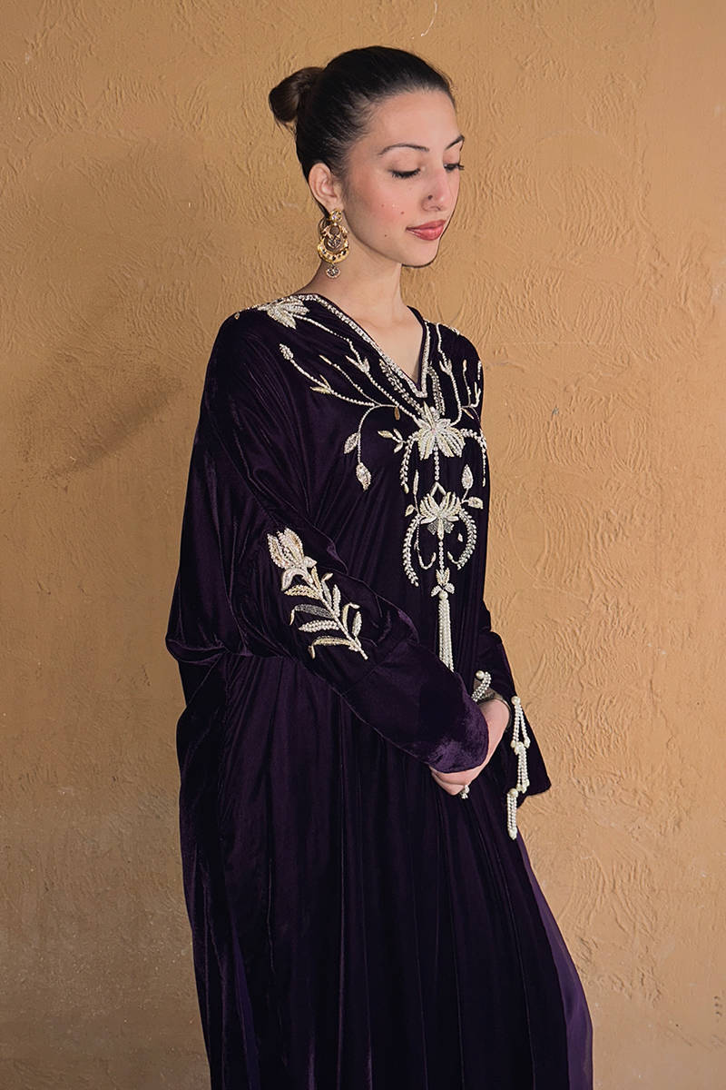 Deep Sea Kaftan (Purple) -  Wedding Festive & Festive Velvets '25 by Farida Hasan