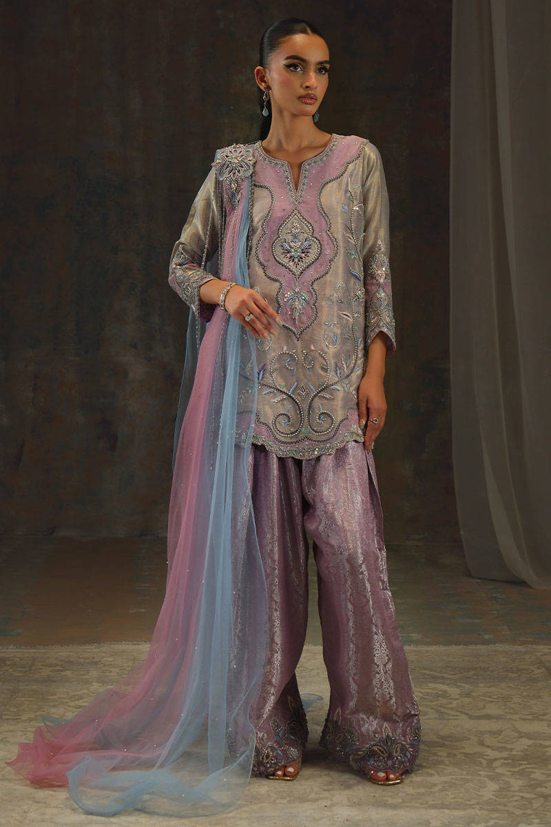 Moonstone Shirt with  Farshi Shalwar - Setareh by Farida Hasan