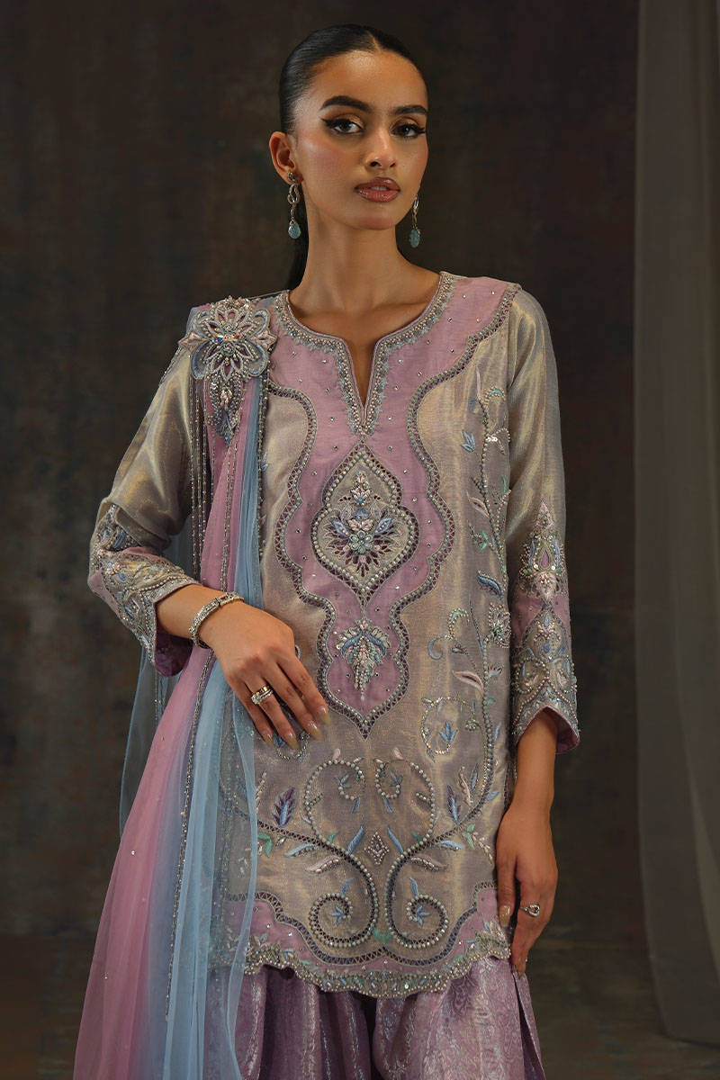 Moonstone Shirt with  Farshi Shalwar - Setareh by Farida Hasan