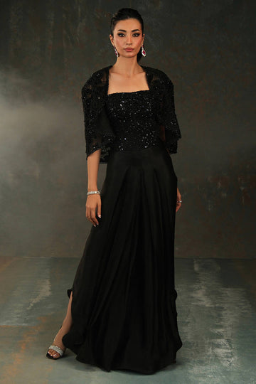 Obsidian Jacket,  Bustier and Skirt Pants - Velvet Eclipse by Farida Hasan