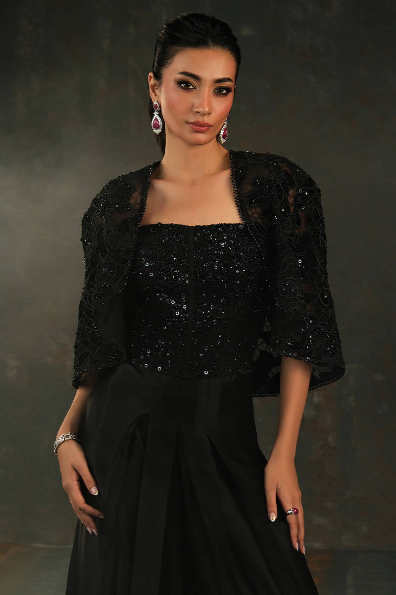 Obsidian Jacket,  Bustier and Skirt Pants - Velvet Eclipse by Farida Hasan