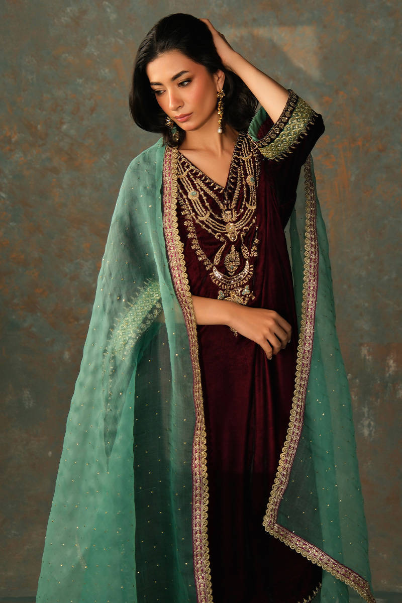 Rani Phiran Shirt And Pants - Velvet Eclipse by Farida Hasan