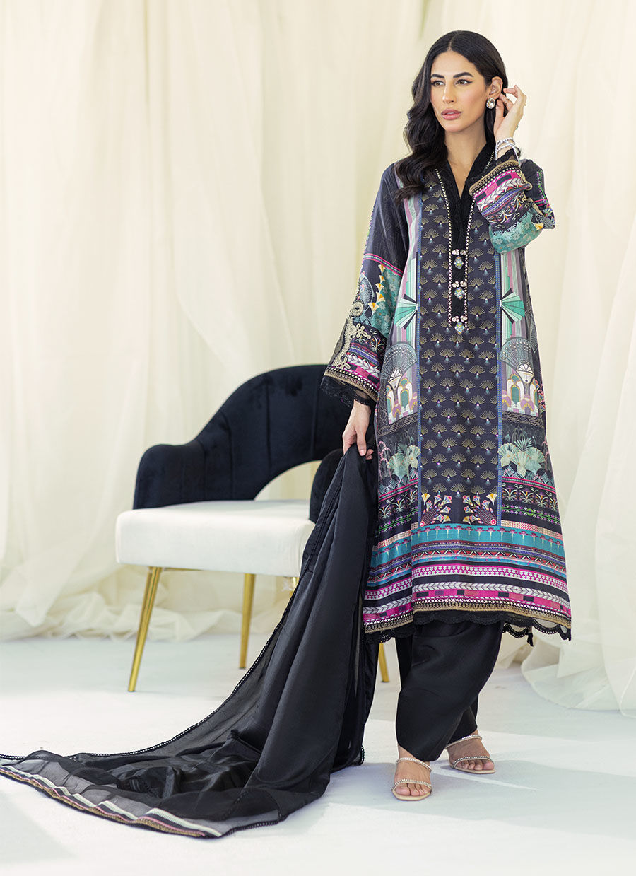 RAQUEL ONYX SILK SHIRT AND DUPATTA - Gaia by Farah Talib Aziz