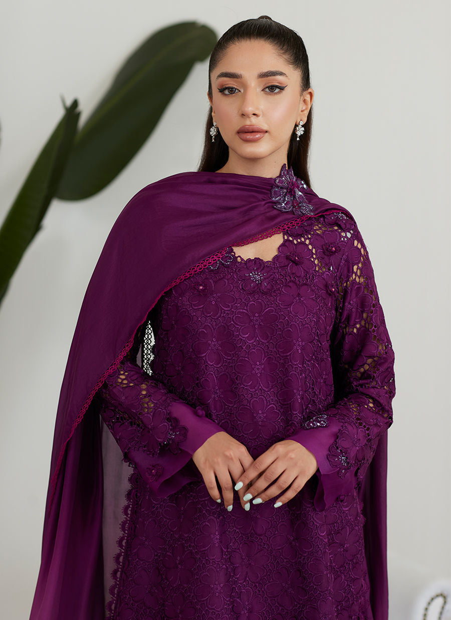 SANGRIA SILK CUTWORK SHIRT WITH PRE DRAPED DUPATTA - Farah Talib Aziz