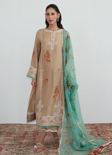 LATTE EMBROIDERED SHIRT WITH ORGANZA DUPATTA - Farah Talib Aziz