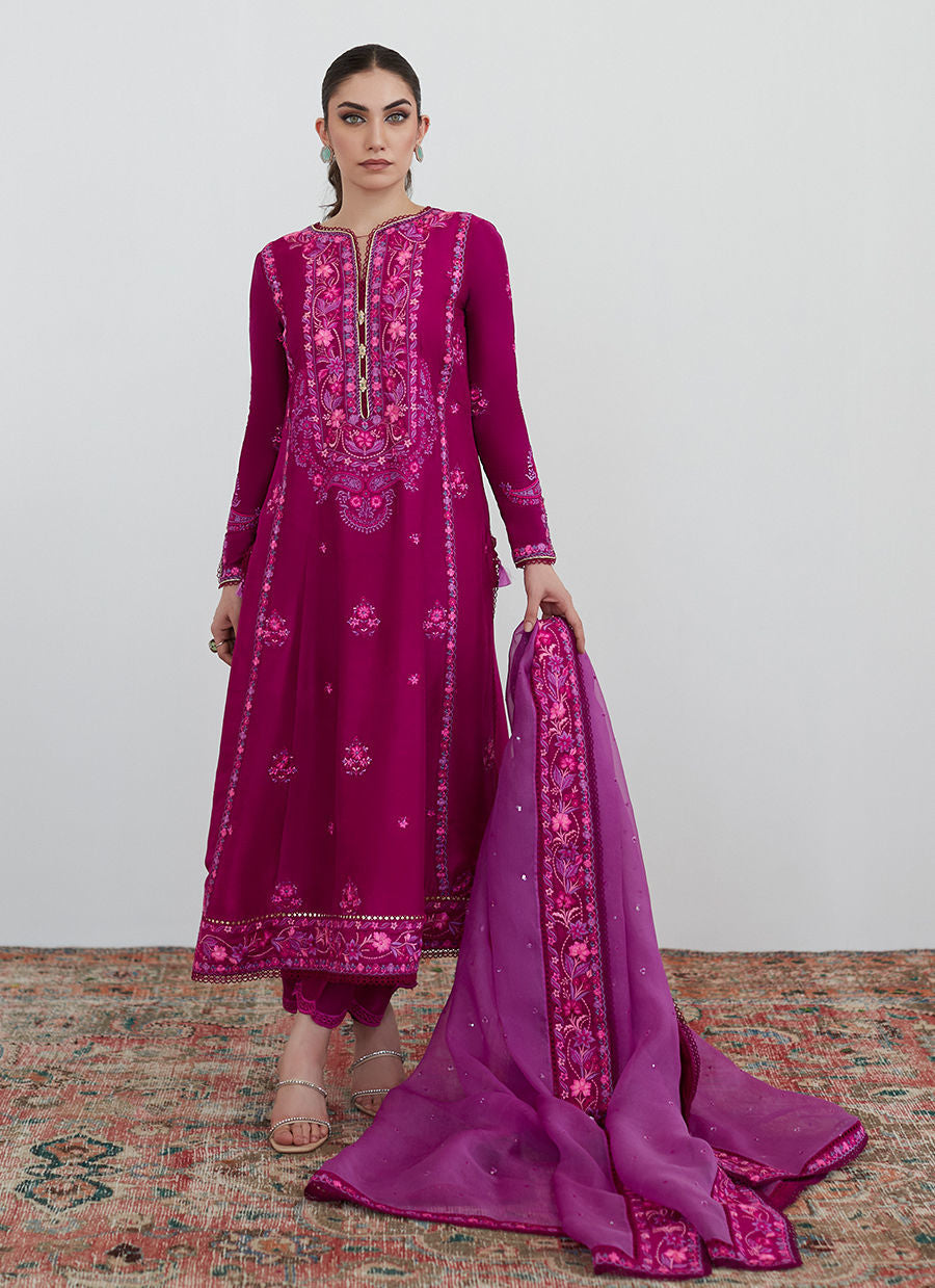 CATELYN FUCHSIA EMBROIDERED SHIRT WITH ORGANZA DUPATTA - Farah Talib Aziz