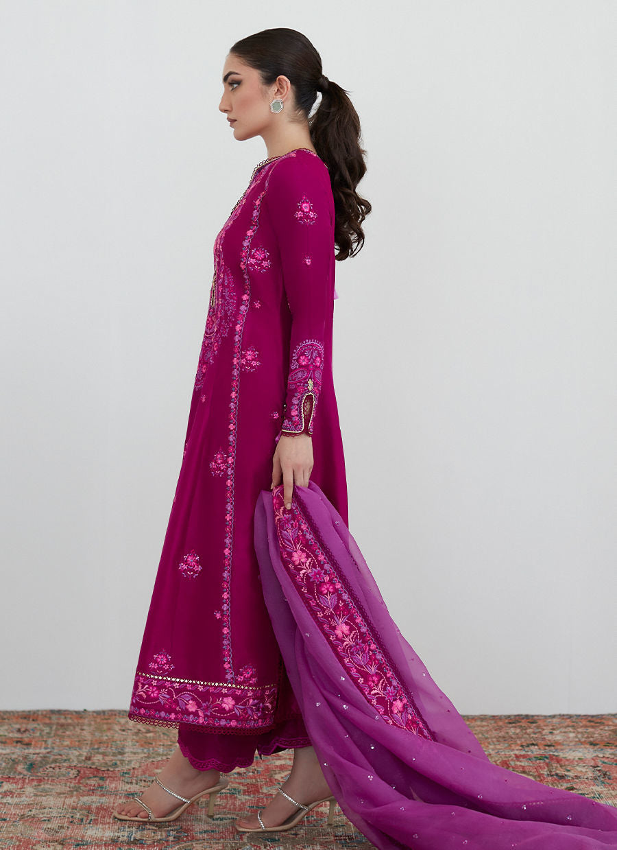 CATELYN FUCHSIA EMBROIDERED SHIRT WITH ORGANZA DUPATTA - Farah Talib Aziz