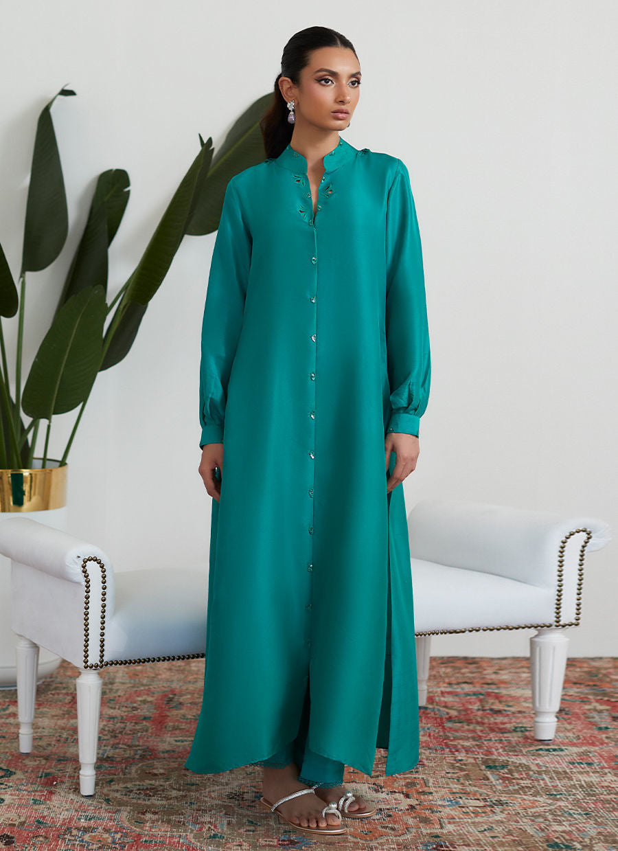 CADMIUM GREEN RAW SILK SHIRT - Farah Talib Aziz