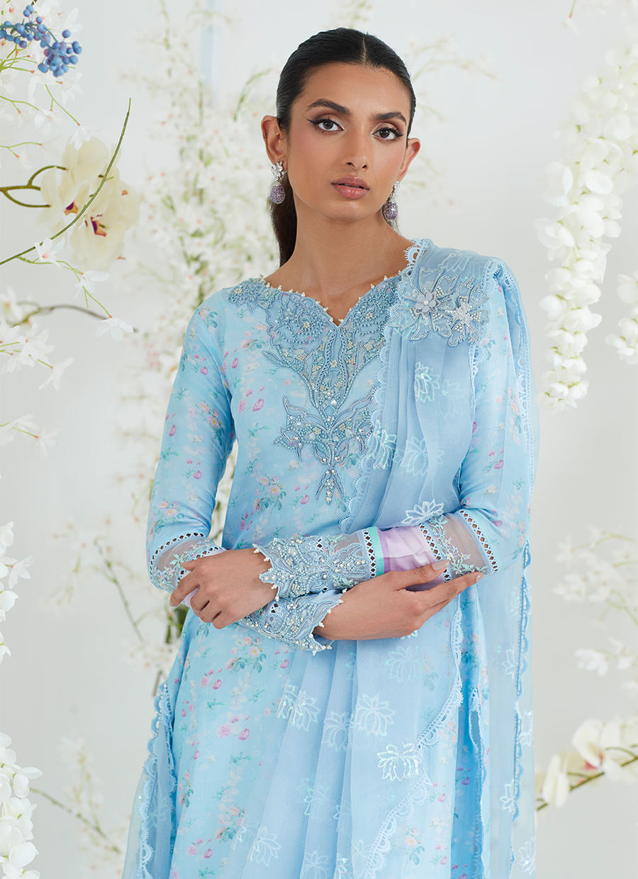 CELIA BLUE SHIRT WITH PRE DRAPED DUPATTA - Farah Talib Aziz