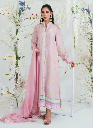 ARYA CHAI PINK FLORAL SHIRT WITH SILK DUPATTA - Farah Talib Aziz