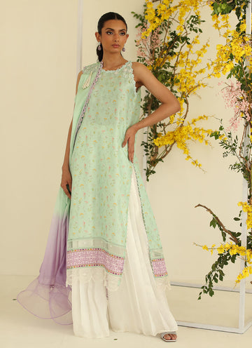 LUISA MINT SHIRT WITH PRE DRAPED DUPATTA - Farah Talib Aziz