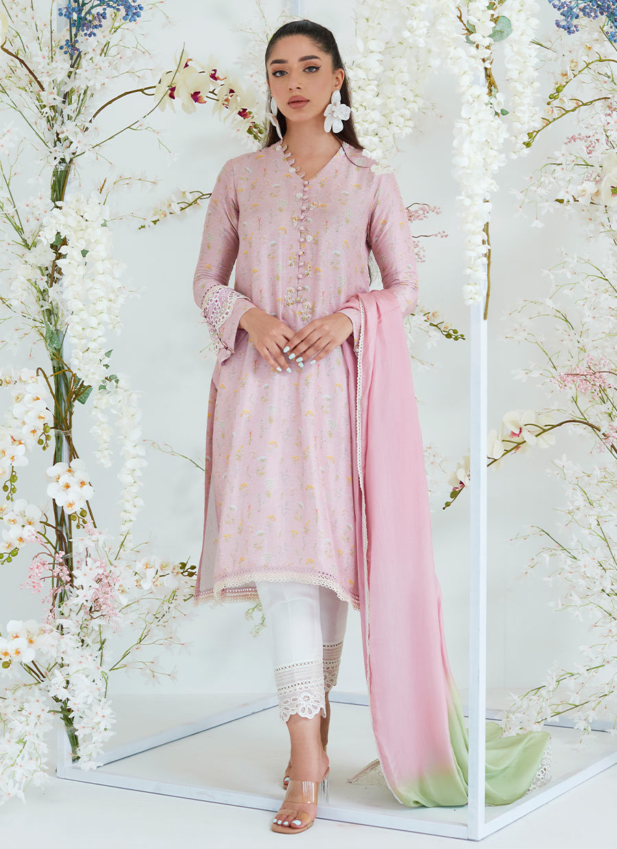 SANSA CHAI PINK SHIRT WITH OMBRE DUPATTA - Farah Talib Aziz