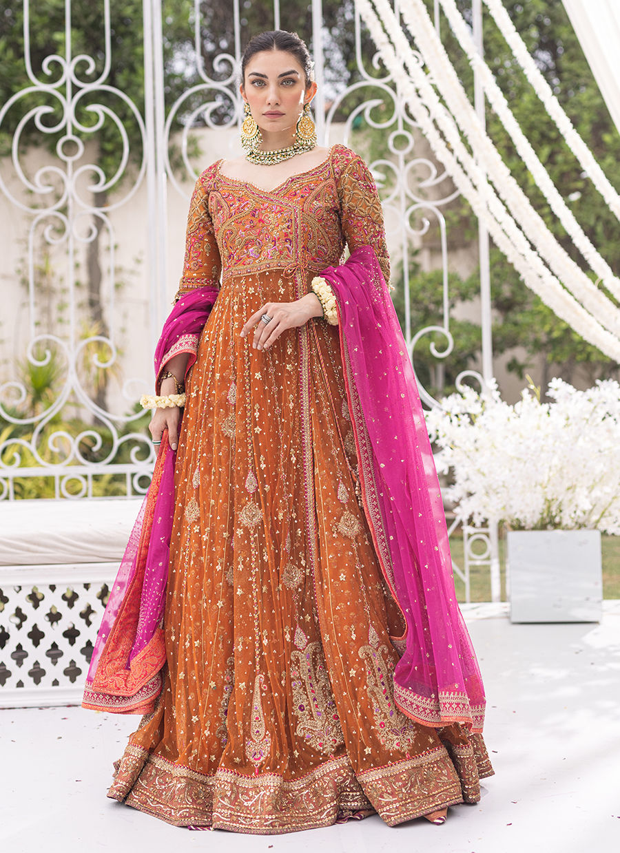 Azadeh Burnt Orange Kalidaar - Azeeta Festive Couture by FTA