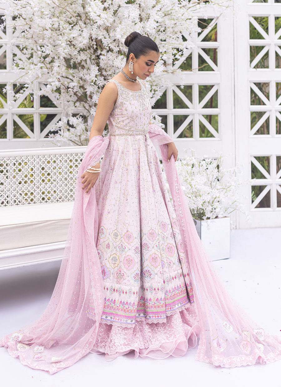 Faryal Printed Pink Kalidaar - Azeeta Festive Couture by FTA