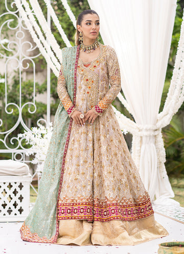 Diya Ivory Gold Angrkha - Azeeta Festive Couture by FTA