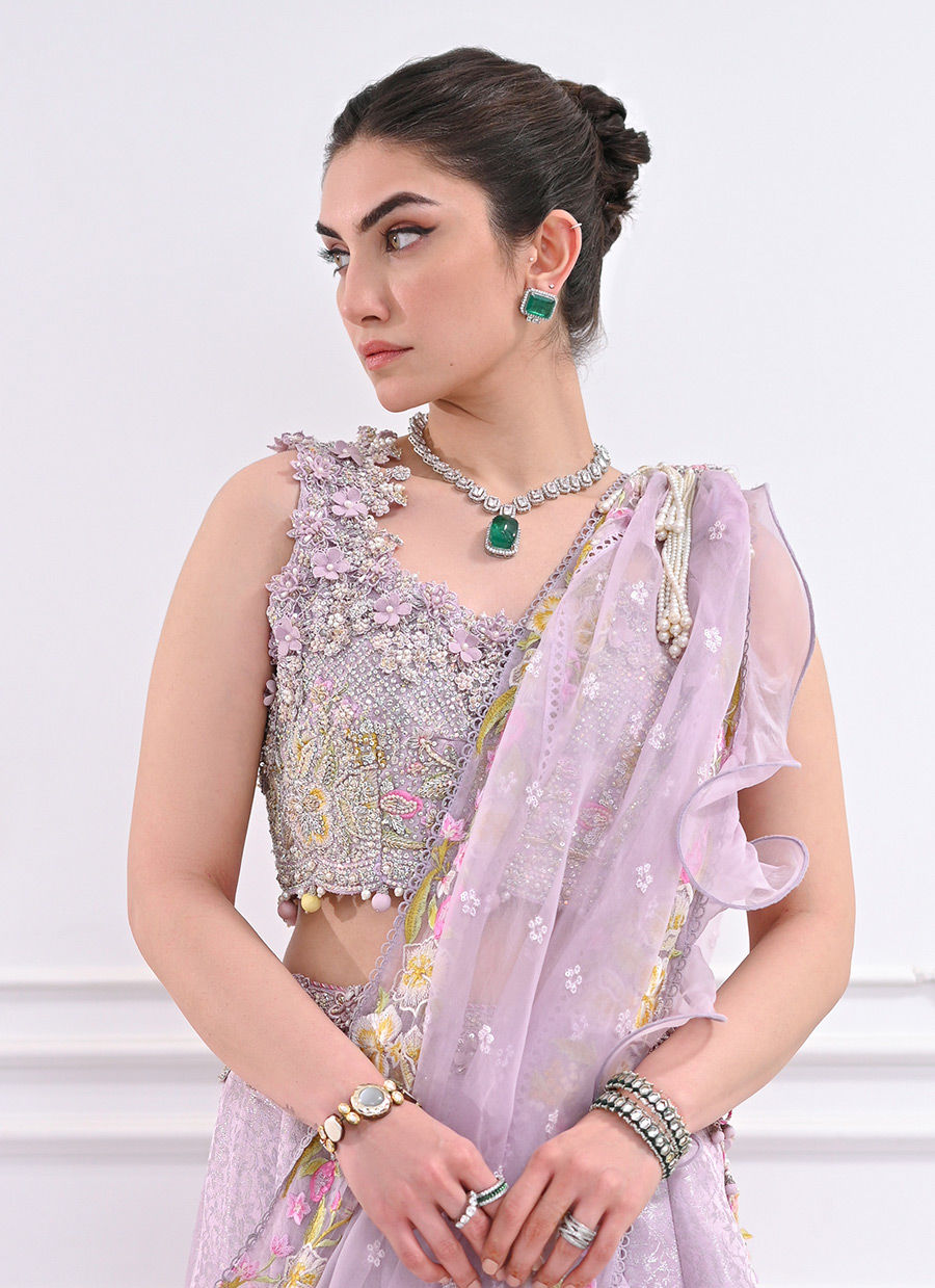 LABELLA LAVENDER LENGHA CHOLI WITH DRAPED DUPATTA - Mala by Farah Talib Aziz