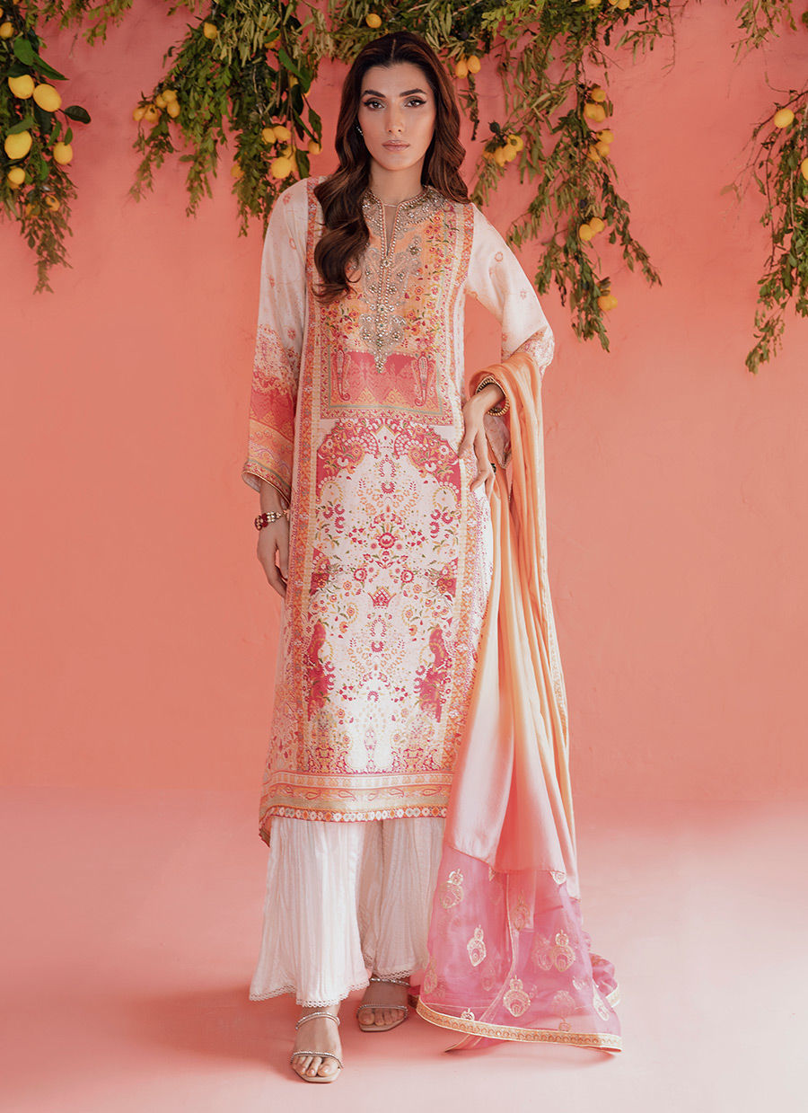 Nur Ivory Shirt & Dupatta - Mayna Festive Prints by FTA