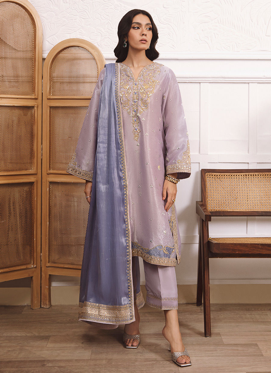 Elif Lavender Shirt & Dupatta - Mayna Festive Prints by FTA