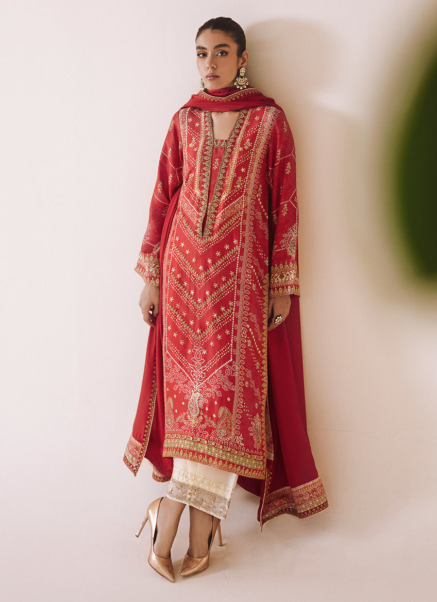 Aneeta Crimson Shirt & Dupatta - Mayna Festive Prints by FTA