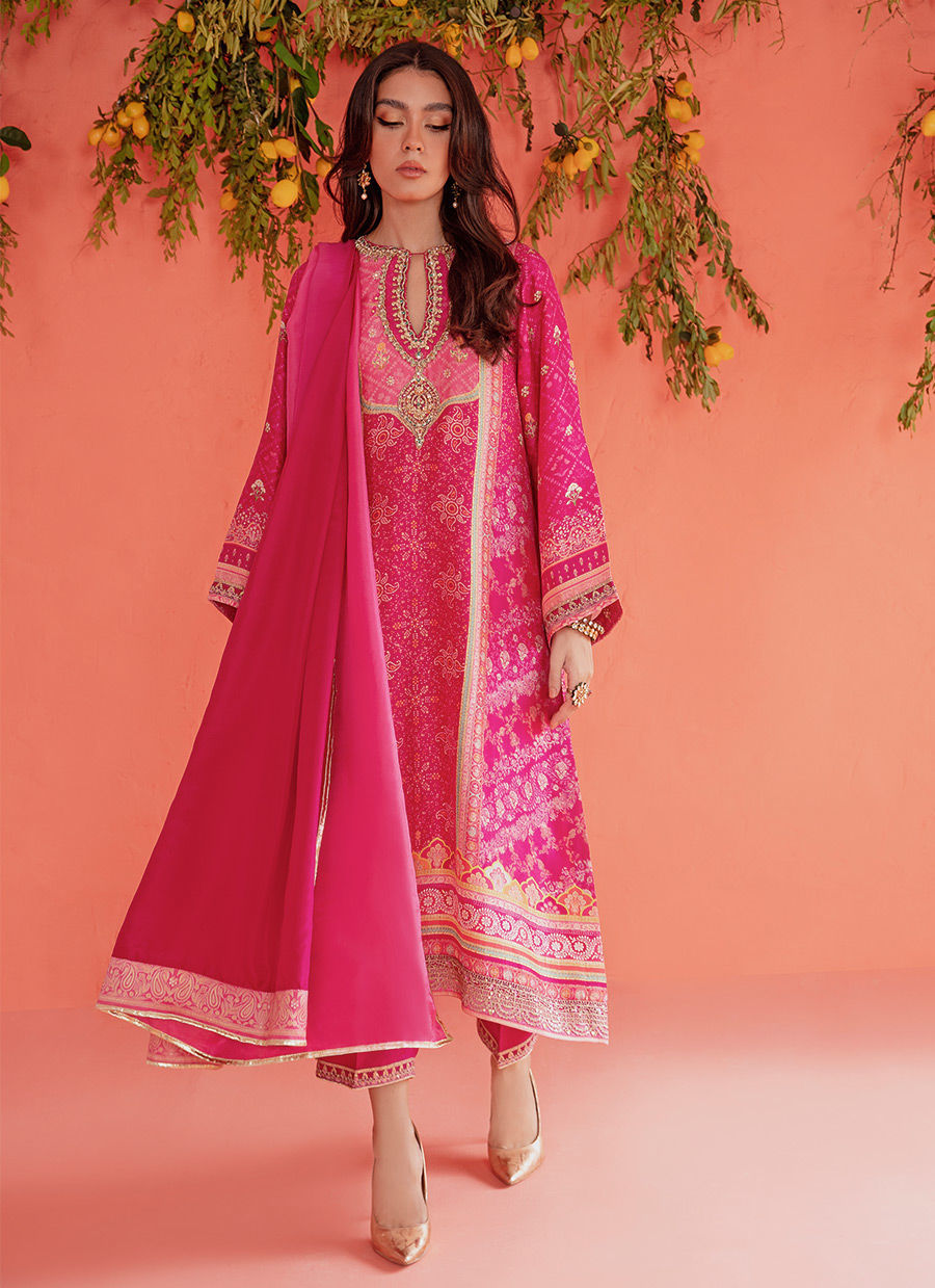 Asha Magenta Shirt & Dupatta - Mayna Festive Prints by FTA