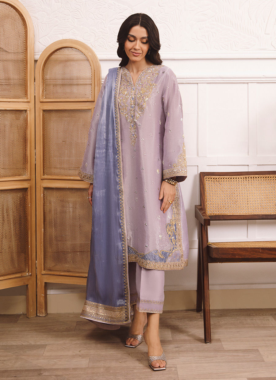 Elif Lavender Shirt & Dupatta - Mayna Festive Prints by FTA