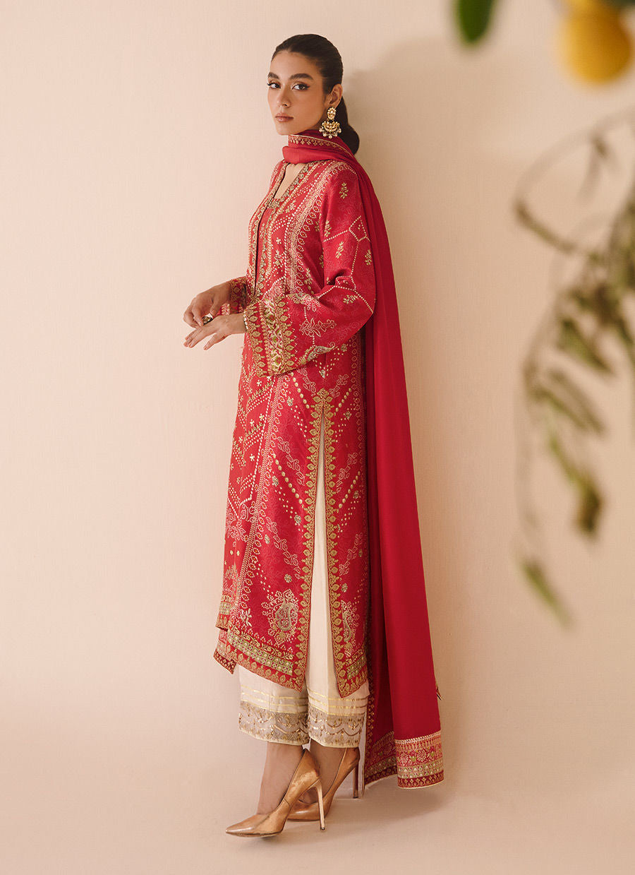 Aneeta Crimson Shirt & Dupatta - Mayna Festive Prints by FTA