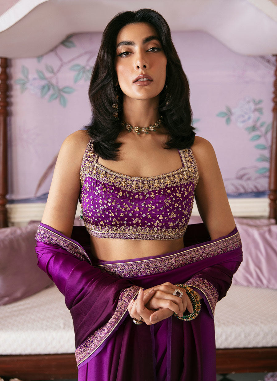 Aigul Aubergine Saree - Mayna Festive Luxe Pret by FTA