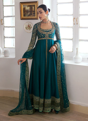 Afra Teal Kalidaar & Dupatta - Mayna Festive Luxe Pret by FTA