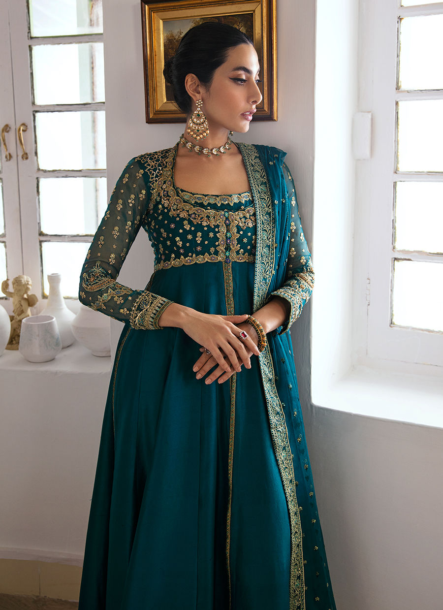 Afra Teal Kalidaar & Dupatta - Mayna Festive Luxe Pret by FTA