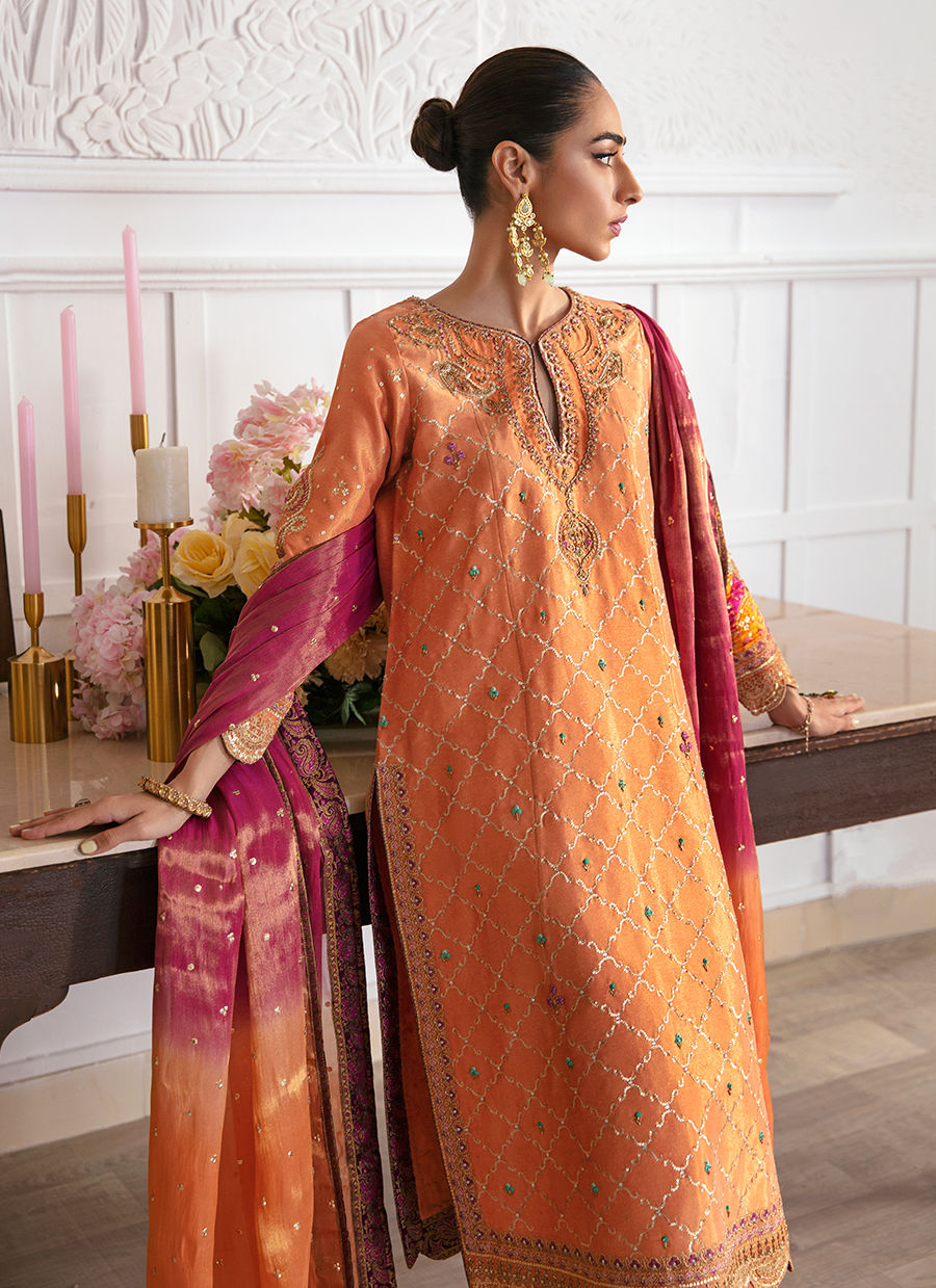 Aleen Apricot Shirt & Dupatta - Mayna Festive Luxe Pret by FTA