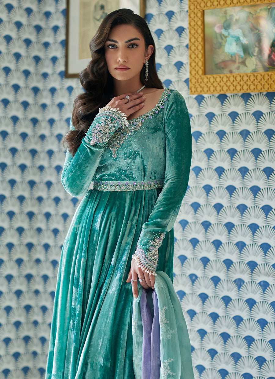 NAJA AQUA KALIDAAR AND DUPATTA - Velvet Revolt by Farah Talib Aziz