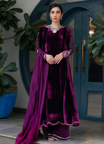 NUHA PLUM SHIRT AND SILK DUPATTA - Velvet Revolt by Farah Talib Aziz