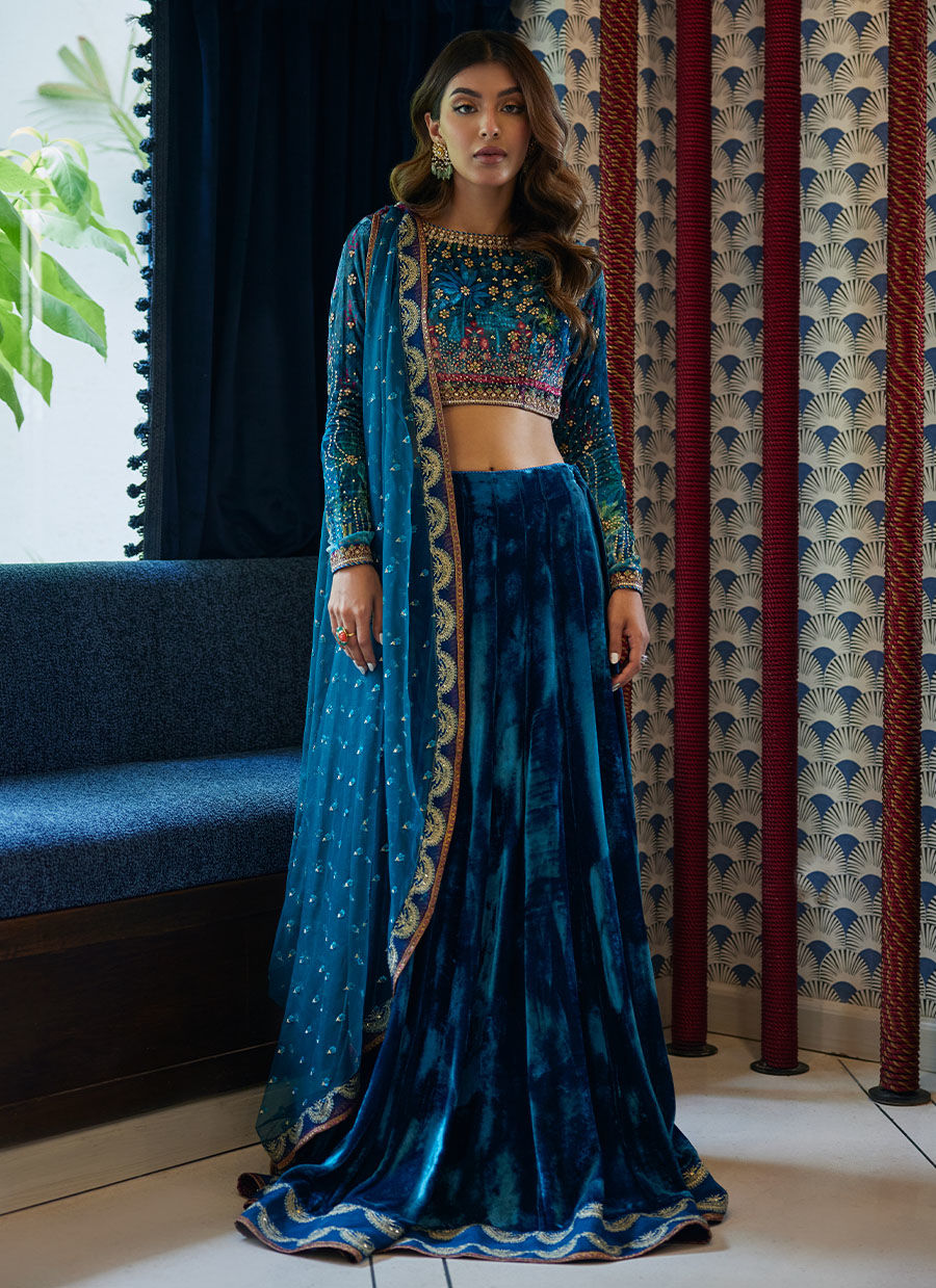 REEM TEAL LEHNGA CHOLI - Velvet Revolt by Farah Talib Aziz