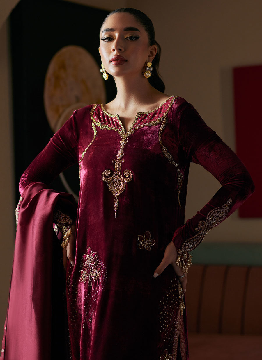 VERINA CRIMSON SHIRT AND DUPATTA - Velvet Revolt by Farah Talib Aziz