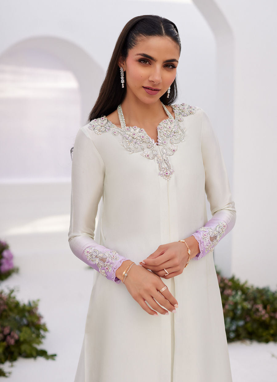 LIQUE SILVER OMBRE EMBELLISHED KAFTAAN CUT SHIRT - Zaza'24 by Farah Talib Aziz