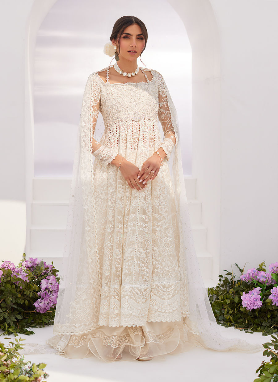 MAELLE IVORY EMBROIDERED AND EMBELLISHED KALIDAAR - Zaza'24 by Farah Talib Aziz