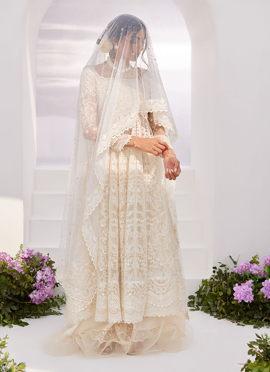 MAELLE IVORY EMBROIDERED AND EMBELLISHED KALIDAAR - Zaza'24 by Farah Talib Aziz