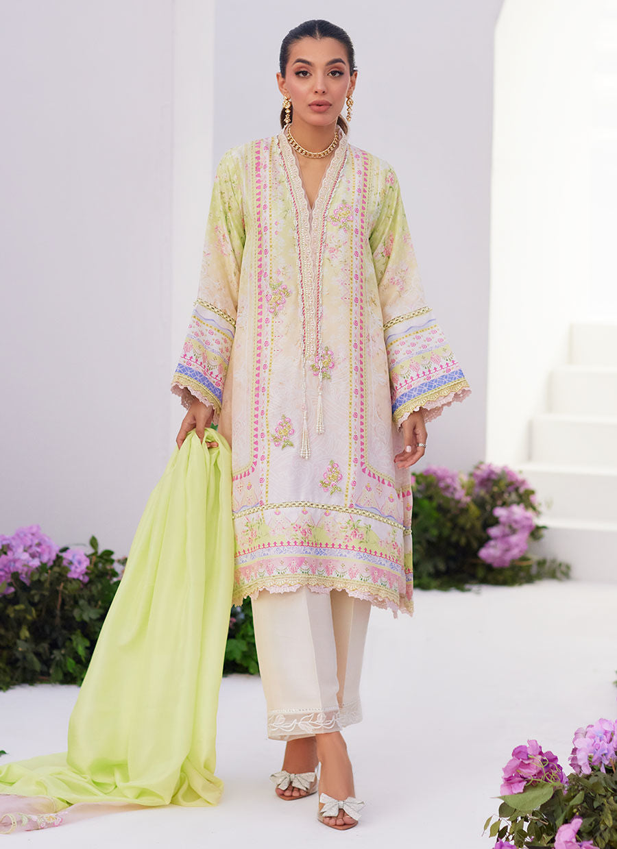 PEAR OMBRÈ SHIRT AND DUPATTA-ZAZA PRINTS '24 BY FARAH TALIB AZIZ