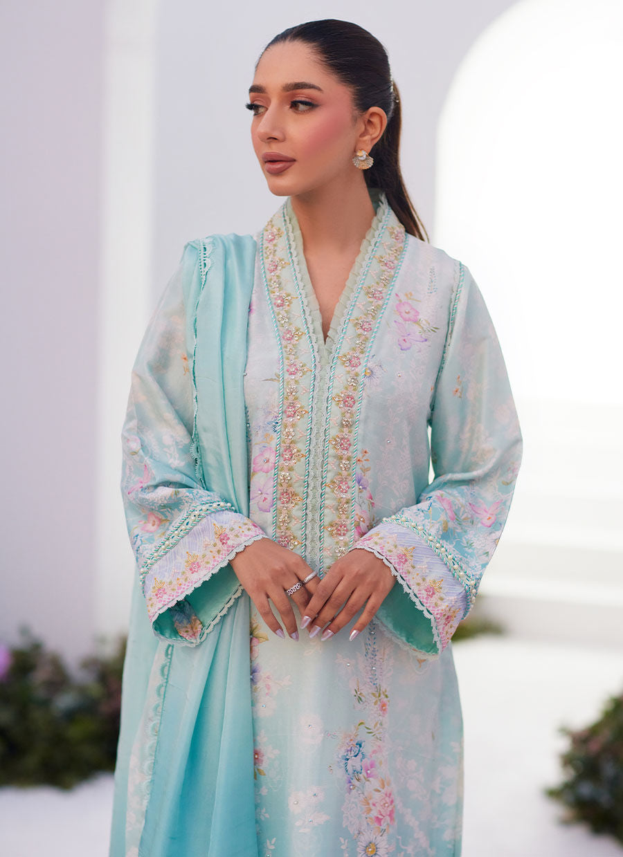 CYAN OMBRE SHIRT AND DUPATTA-ZAZA PRINTS '24 BY FARAH TALIB AZIZ