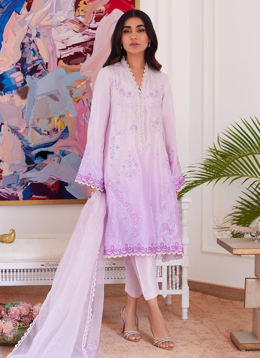 LAVINIA OMBRE EMBROIDERED RAW SILK SHIRT WITH DUPATTA - Luna Eid'24 | By Farah Talib Aziz