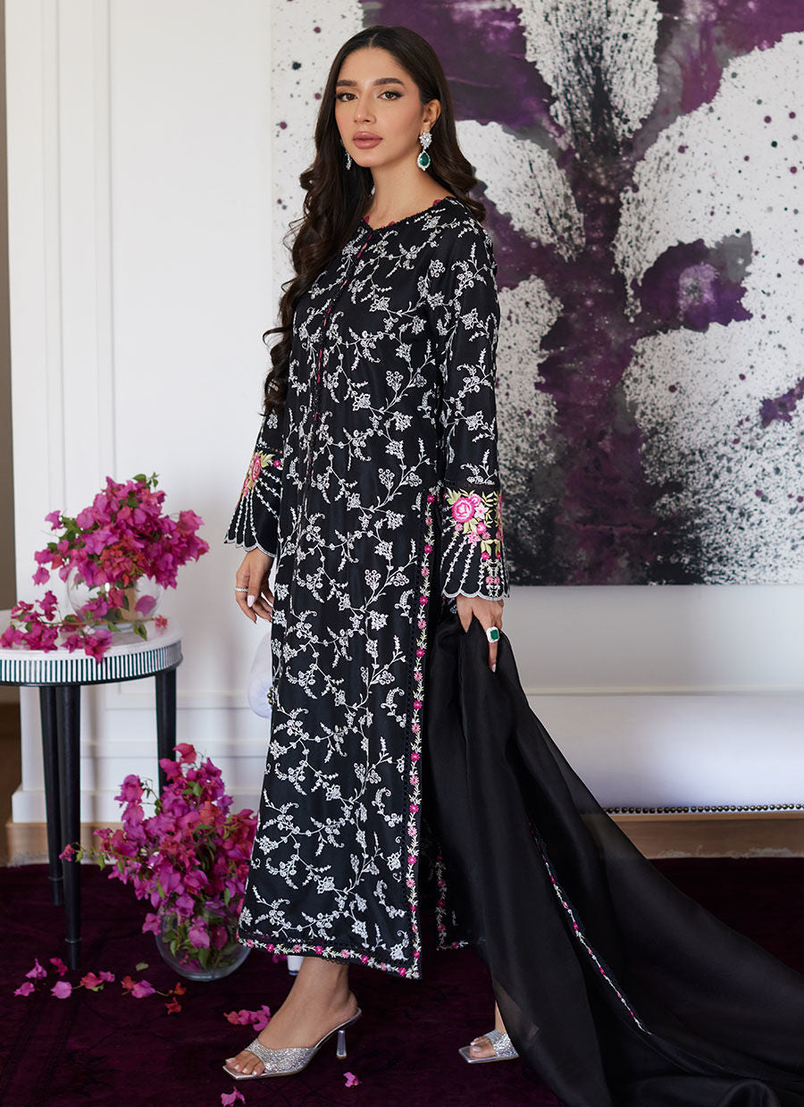 VITTORIA BLACK EMBROIDERED RAW SILK SHIRT WITH DUPATTA - Luna Eid'24 | By Farah Talib Aziz